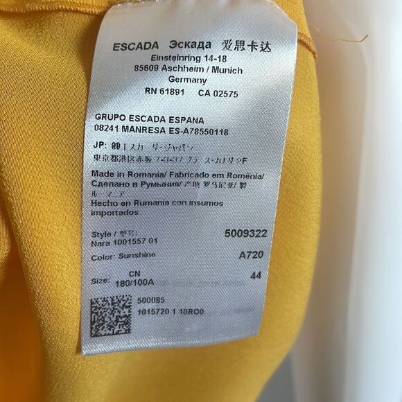 Escada Yellow Silk Riffle Front Blouse - Picture 7 of 8